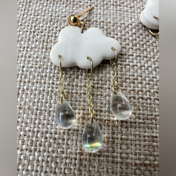 Cloud Drop Earrings in White and Gold - Picture 2 of 2
